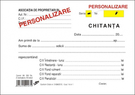 Tipizate personalizate la comanda - Chitantier Asociatii de Proprietari 3 ex. personalizat C3