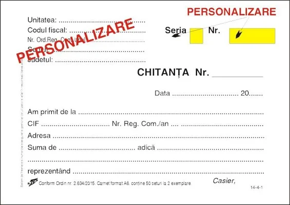 Tipizate personalizate la comanda - Chitantier personalizat 2 ex. C5 pentru firma