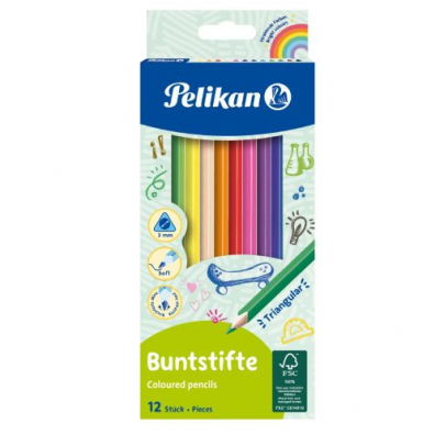 Creioane colorate si cerate - Creioane color 12/set Pelikan Triunghiulare