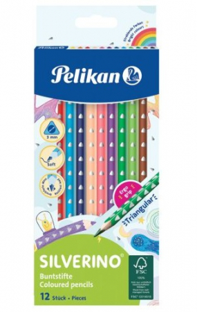 Creioane colorate si cerate - Creioane color 12/set triunghiulare Pelikan SILVERINO