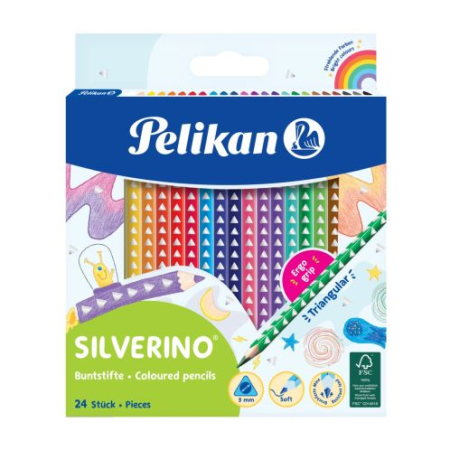 Scoala si gradinita - Creioane color 24/set triunghiulare Pelikan SILVERINO