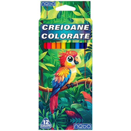 Creioane colorate si cerate - Creioane color, triunghiulare, 12 culori - NEBO