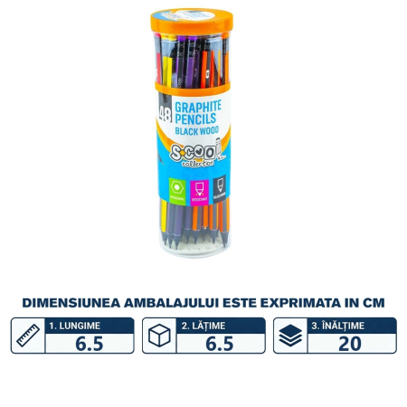 Creion grafit HB, cu radiera, hexagonal/lemn negru SC007 [1]