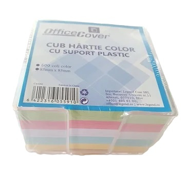 Hartie si produse din hartie - Cub hartie cu suport plastic, 8.50x8.50 cm , Office- hartie culori pastel asortate, 500 coli