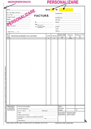 Tipizate personalizate la comanda - Facturier A4 cu TVA personalizat 3 ex. F1 + numerotare