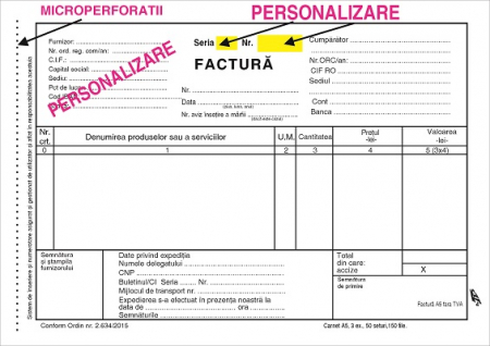Tipizate personalizate la comanda - Facturier A5 fara TVA personalizat 3 ex F3