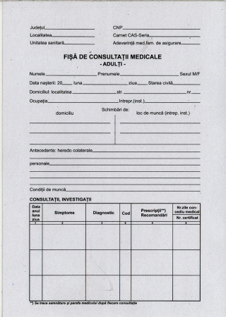 Formulare tipizate - Fisa consultatii medicale Adulti