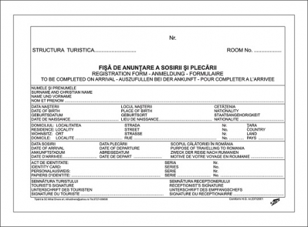 Formulare tipizate - Fisa de anuntare a sosirii si plecarii turistilor, A5