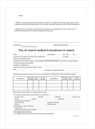 TIpizate medicale - Fisa medicala la incadrarea in munca