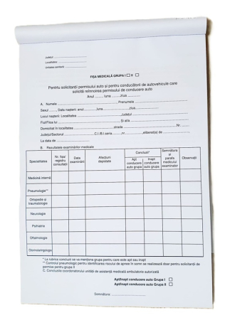 TIpizate medicale - Fisa medicala pentru permis auto carnet 100 file