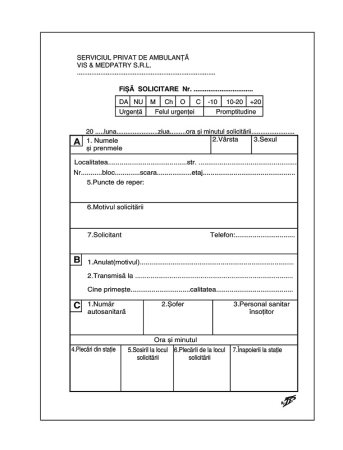 TIpizate medicale - Fisa solicitare ambulanta A5 FV