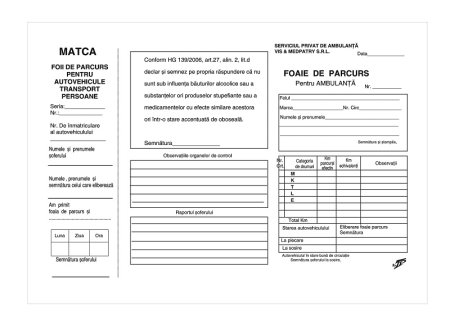 TIpizate medicale - Foaie parcurs ambulanta privata A4 FV fara numerotare