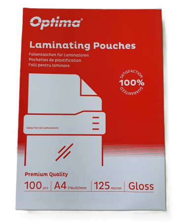 Folie de laminare documente - Folie laminare A4 125 microni Optima, 100 coli/top