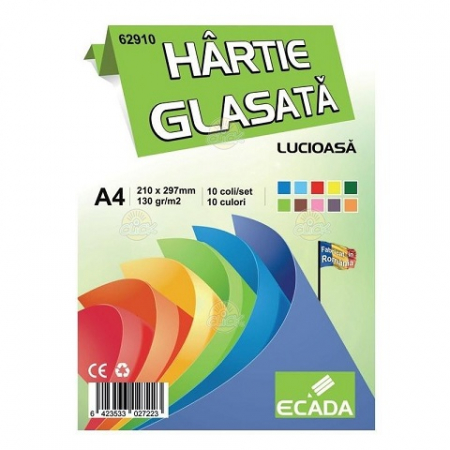 Hartie glasata si creponata - Hartie glasata A4 10 culori Ecada
