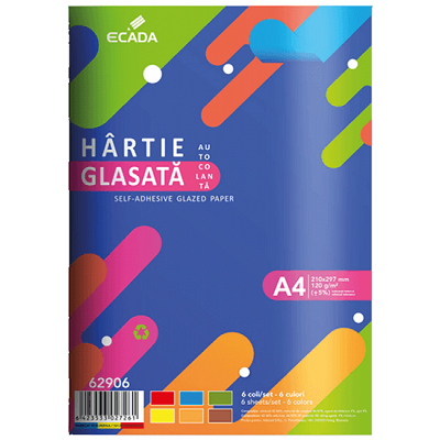 Hartie glasata si creponata - Hartie glasata A4 autocolanta 6/coli/set Ecada
