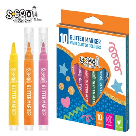 Markere permanente - Marker permanent cu sclipici 10/set