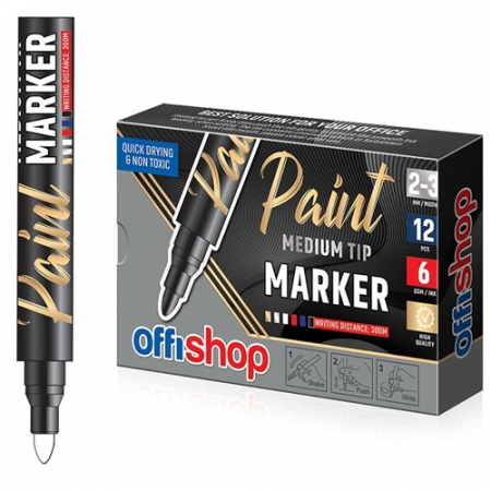 Marker permanent cu vopsea alba, varf 2/3mm OFFISHOP [1]