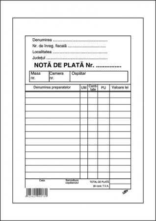Tipizate Generale - Nota plata ospatar autocopiativa cu perfor