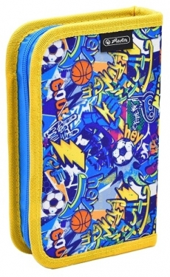 Penar 1 fermoar cu extensii neechipat - Penar neechipat cu doua clape, Herlitz, Football Doodle