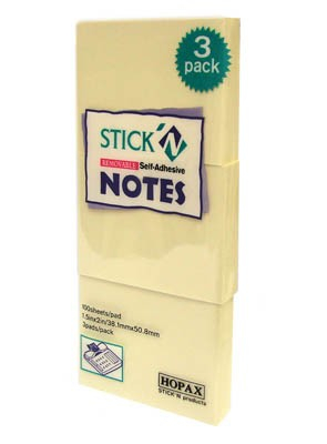 Post-it - Post-it 38x50 Hopax 3/set galben pal
