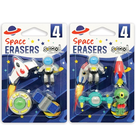 Scoala si gradinita - Radiere color, model Spatiul cosmic, 4buc/blister - S-COOL SC3516