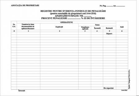 Tipizate Asociatii Proprietari - Registru fond penalizari Asociatie de proprietari