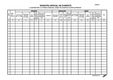 Tipizate Generale - Registru metale pretioase