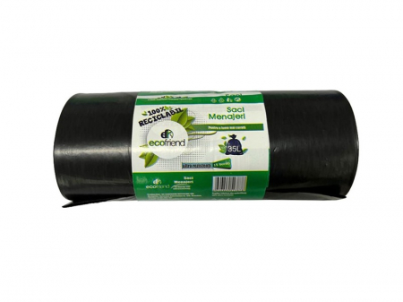 Saci menajeri - Sac menajer 35 L 15 buc/rola Ecofriend 22 microni Negru