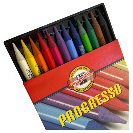 Creioane colorate si cerate - Set creioane fara lemn PROGRESSO - 12 culori K8756-12