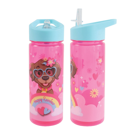 Scoala si gradinita - Sticla apa 600 ml, plastic, cu pai, HAPPY RAINBOW, 23x8.5 cm - S-COOL SC3402