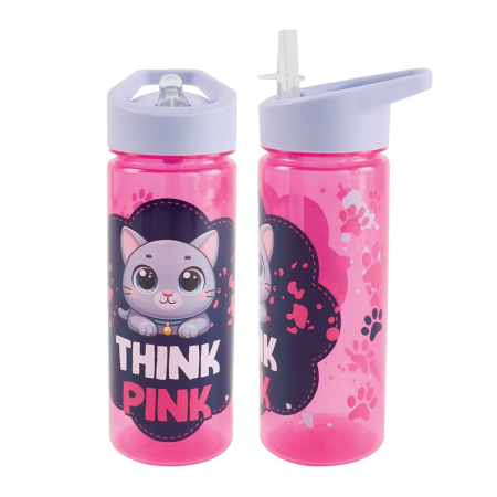 Scoala si gradinita - Sticla apa 600 ml, plastic, cu pai, THINK PINK, 23x8.5 cm - S-COOL SC3401