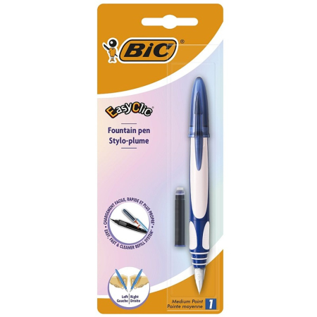 Stilouri scolare - Stilou Bic Easy Click blister Bleumarin-roz pal