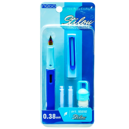 Stilouri scolare - Stilou cu cerneala termosensibila + rezerve, 1 buc/blister, albastre - NEBO