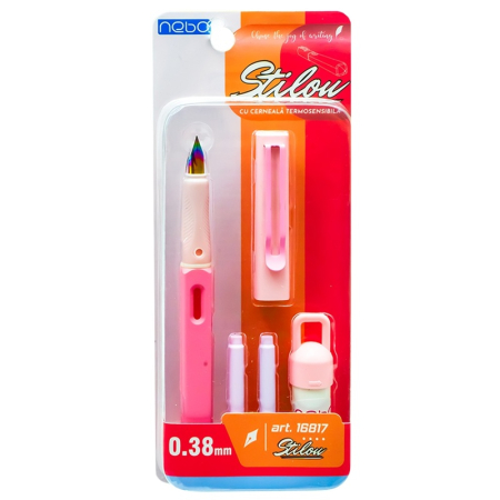 Stilouri scolare - Stilou cu cerneala termosensibila + rezerve, 1 buc/blister, roz - NEBO