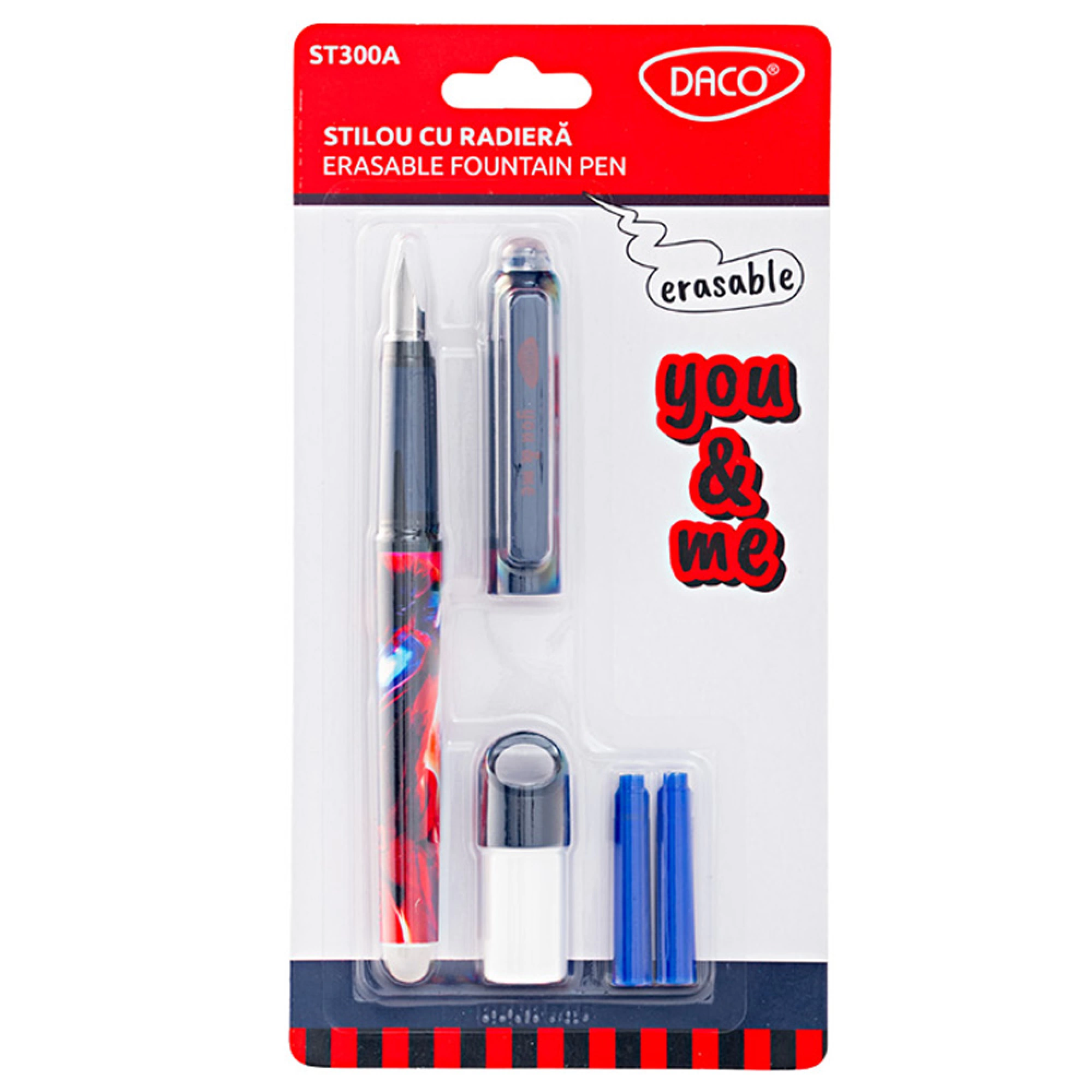 Stilouri scolare - Stilou cu radieră You&Me Negru ST300A DACO