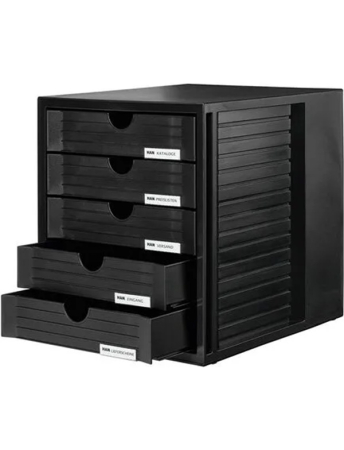 Suport dosare - Suport plastic cu 5 sertare pentru documente, HAN (deschis) - negru HA-1401-13