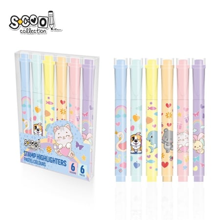 Markere evidentiatoare - Textmarker cu stampila, culori pastel, 6 buc/set - S-COOL