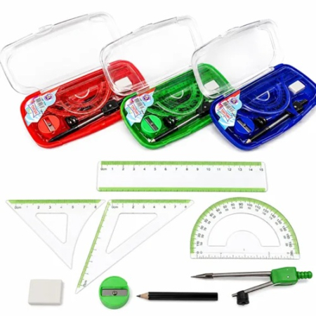 Truse Geometrie, Rigle, Echere - Trusa Geometrie 12/set din Plastic, cu 8 Instrumente
