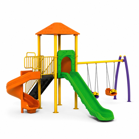 Complex de joacă cu leagăn și două tobogane ECO-05 – PLAYPARK