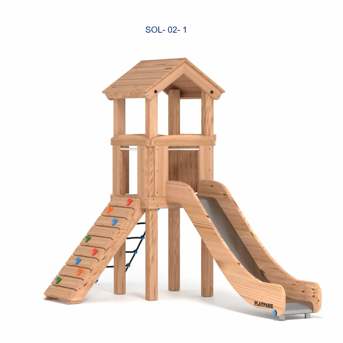ROBINIA - Complex de joacă din lemn SOL-02-1 cu tobogan și cățărare
