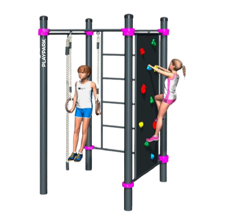Complex sportiv pentru copii Workout KIDS C-100 cu bare, perete de escaladă, frânghie și inele, exterior [1]