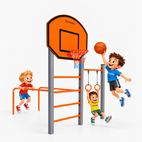 Complex sportiv DS-03 cu panou de baschet, bară orizontală, franghie și perete suedez pentru copii [1]