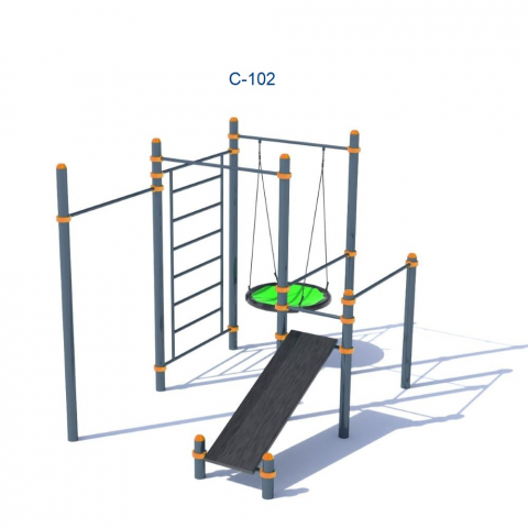 Sport - Fitness - Complex sportiv pentru copii Workout KIDS C-102 cu leagăn, bare, paralele și bancă de abdomene