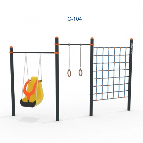 Sport - Fitness - Complex sportiv Workout KIDS C-104 pentru copii, cu leagăn, bară de tracțiune, plasă de cățărare și inele
