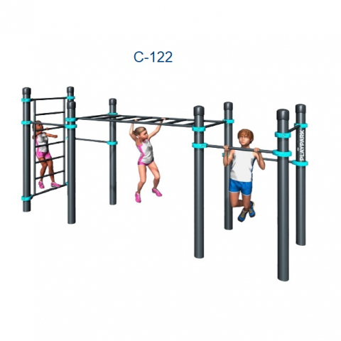Sport - Fitness - Complex sportiv pentru copii Workout KIDS C-122 cu bare, scară și traversă, exterior