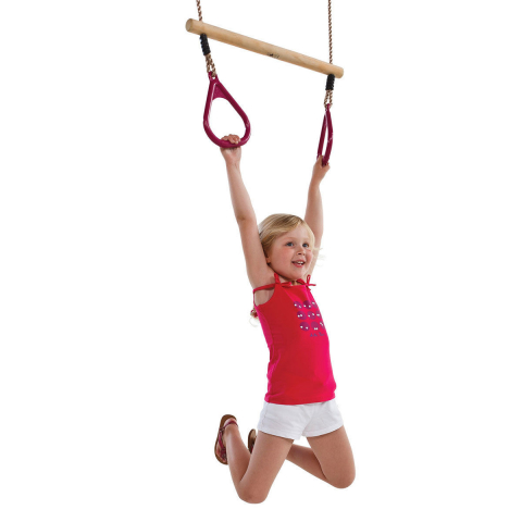 ACROBATIE - Inele /Franghie /Trapez - Trapez din lemn cu inele din plastic – pentru sport și joacă copii
