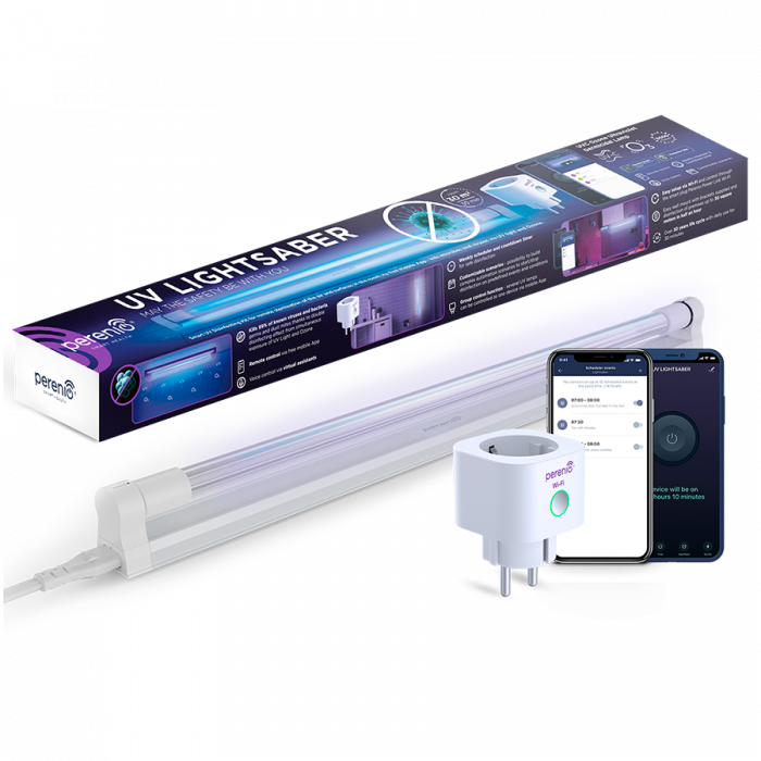 A kit consisting of PEHPL10 Smart Power Plug and PELUV01 UV lamp. Used to desinfect working and residential premises with remote control from Perenio Lite application [3]