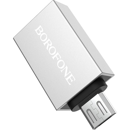 Adaptor OTG MicroUSB to USB Borofone, BV2, Aluminiu, Incarcare si transfer, Argintiu [2]