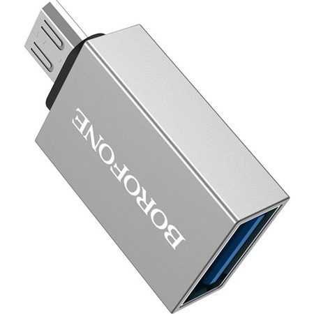 Adaptor OTG MicroUSB to USB Borofone, BV2, Aluminiu, Incarcare si transfer, Argintiu [3]