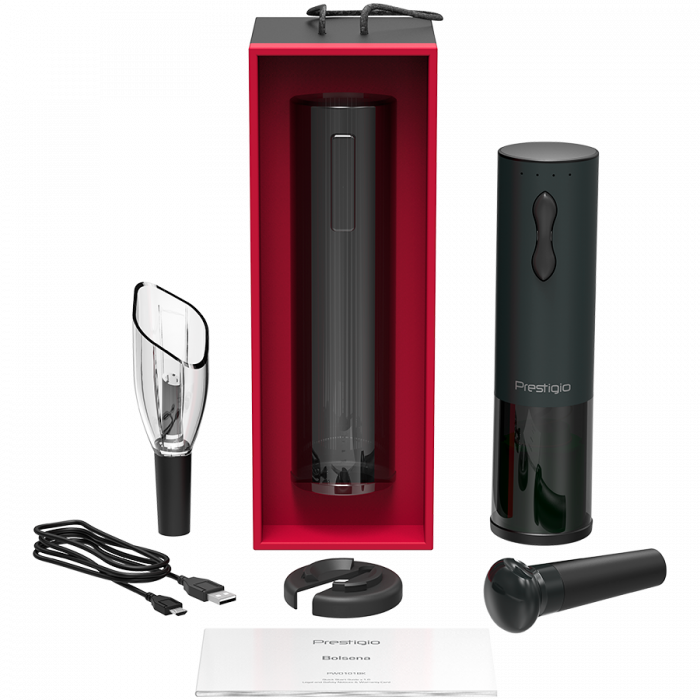 Bolsena, Electric wine opener with Prestigio Logo, aerator , vacuum preserver, Black color [9]